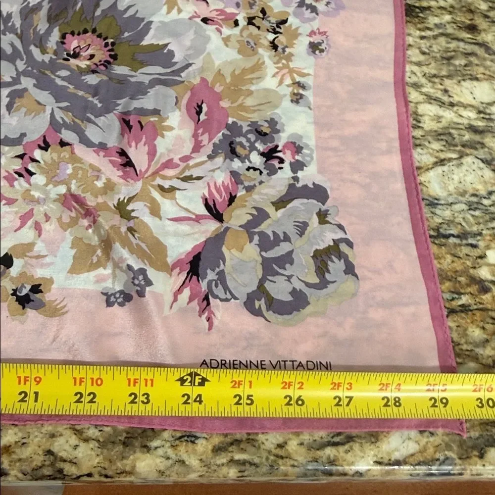 Adrienne Vittadini Pink Floral Silk Feel Square Scarf 31 x 29.5 Romantic